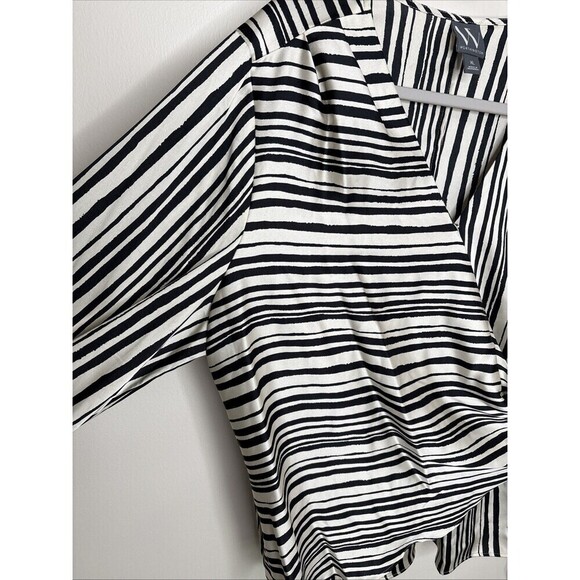 Worthington Black & Cream Soft Cross Front Long Sleeves Career Blouse XL - Picture 4 of 9